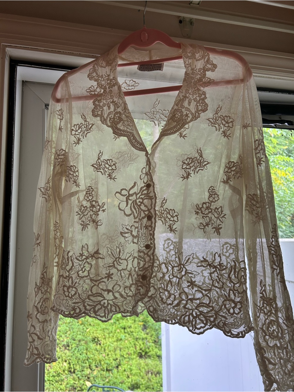Saks Fifth Avenue Sheer Embroidered Lace Button-Down Shirt in Cream